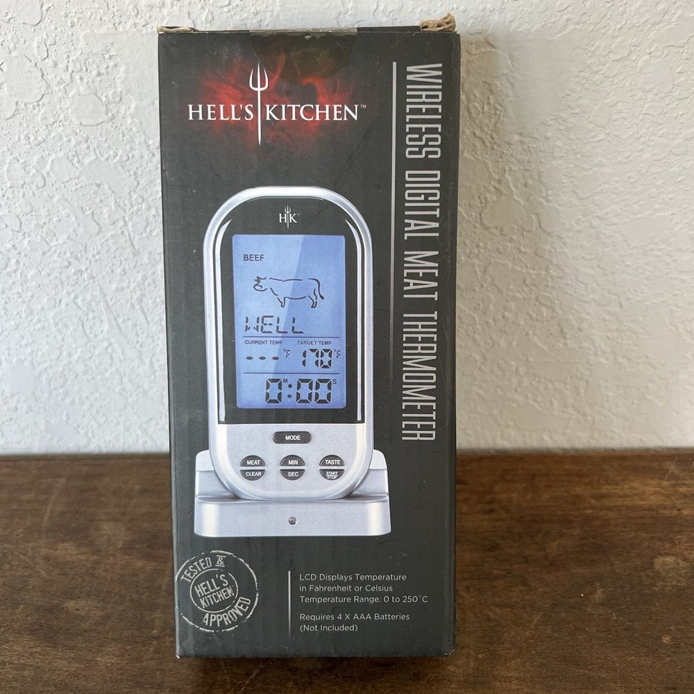 Hell's Kitchen Wireless Digital Meat Thermometer, 65 Ft Range, 8 Meat Settings